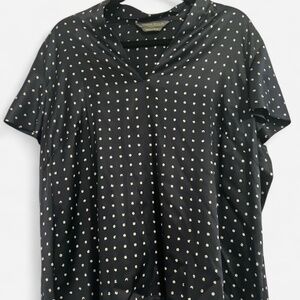 Marina Rinaldi Silk Blend Polka Dot Top Navy Blue Size 25 Made in Italy Luxury